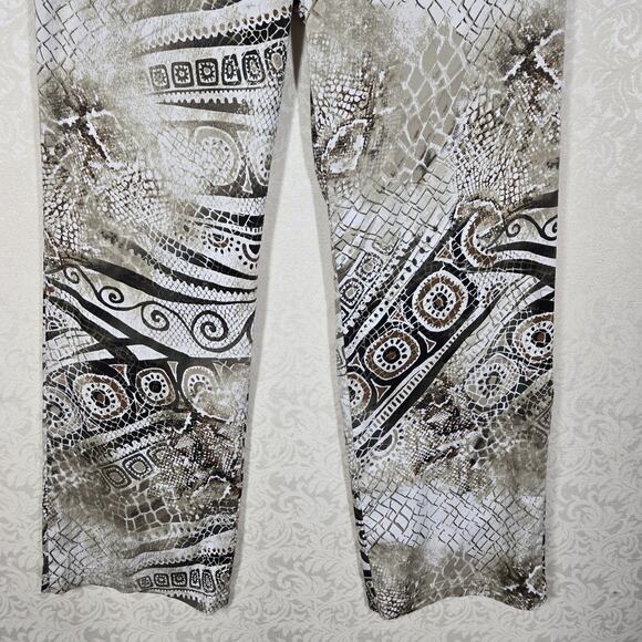 Chico's Pants sz 1 (M) Ivory Tan Brown Geo Mixed Print Zip Fly Zip Pockets - Picture 4 of 16